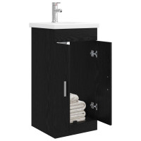 Produktbild för Badrumsspegel med handfat Svart ek 42 x 40 x 84,5 cm