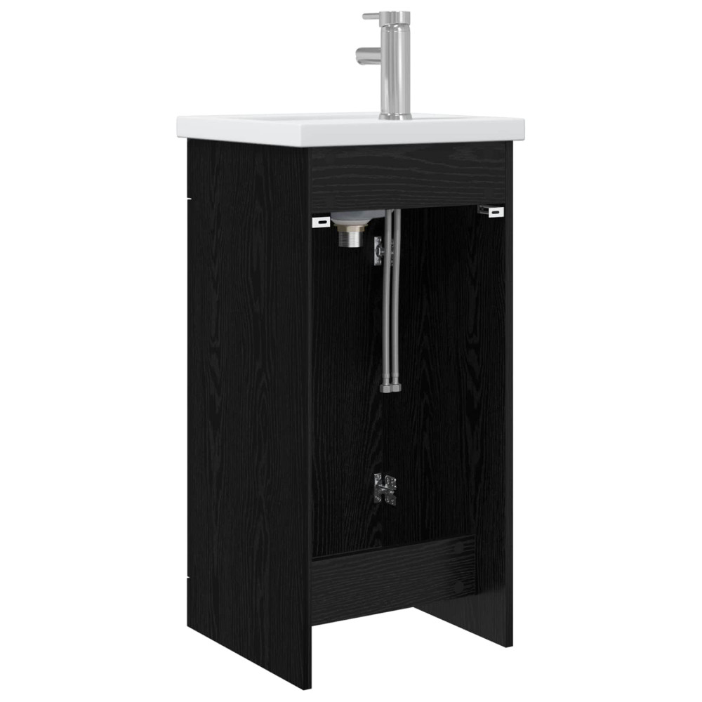 Produktbild för Badrumsspegel med handfat Svart ek 42 x 40 x 84,5 cm