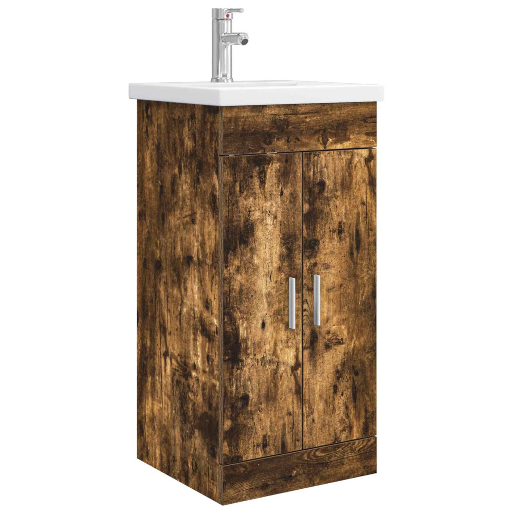 Produktbild för Badrumsspegel med handfat Rökt ek 42 x 40 x 84,5 cm