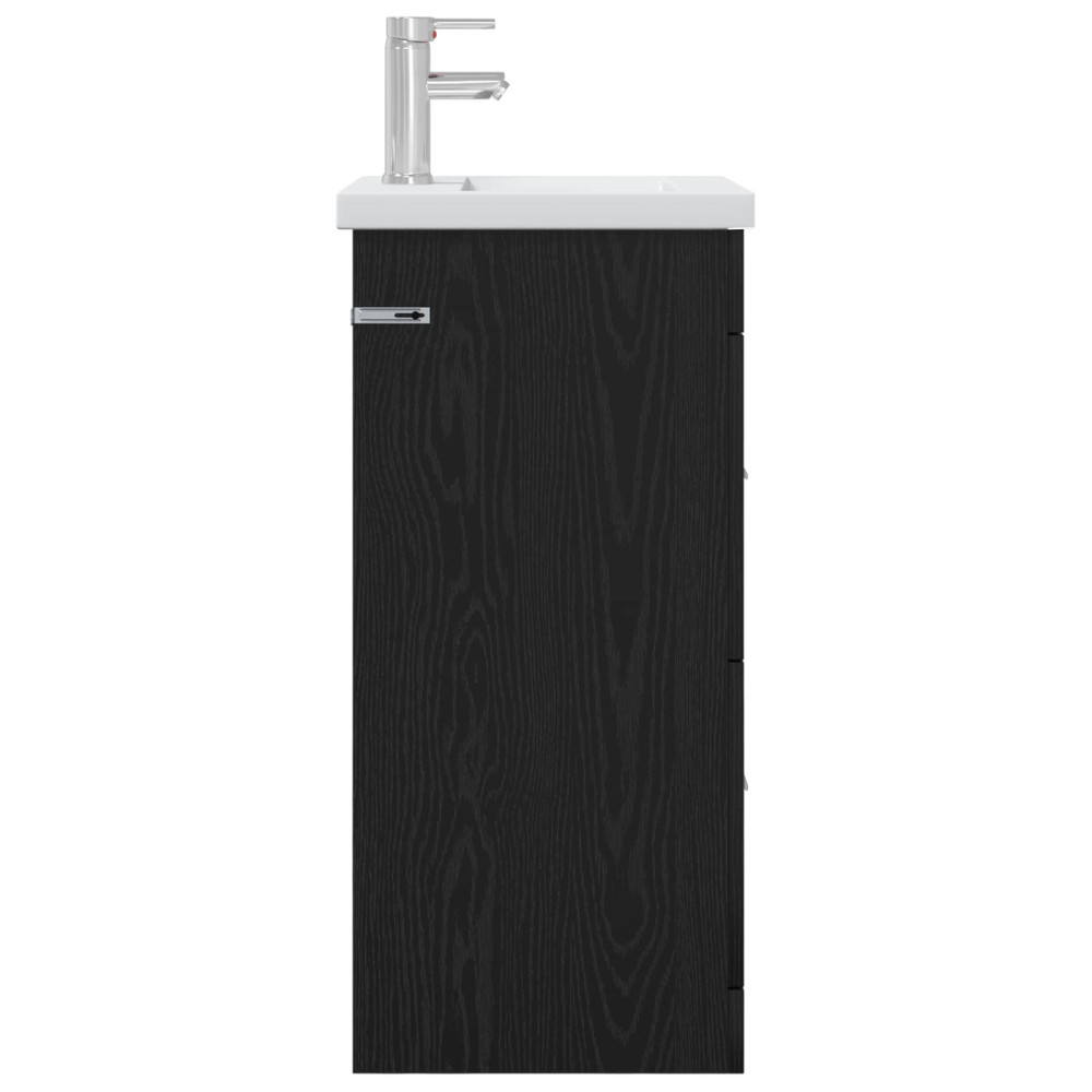 Produktbild för Badrumsspegel med handfat Svart ek 42 x 40 x 84,5 cm