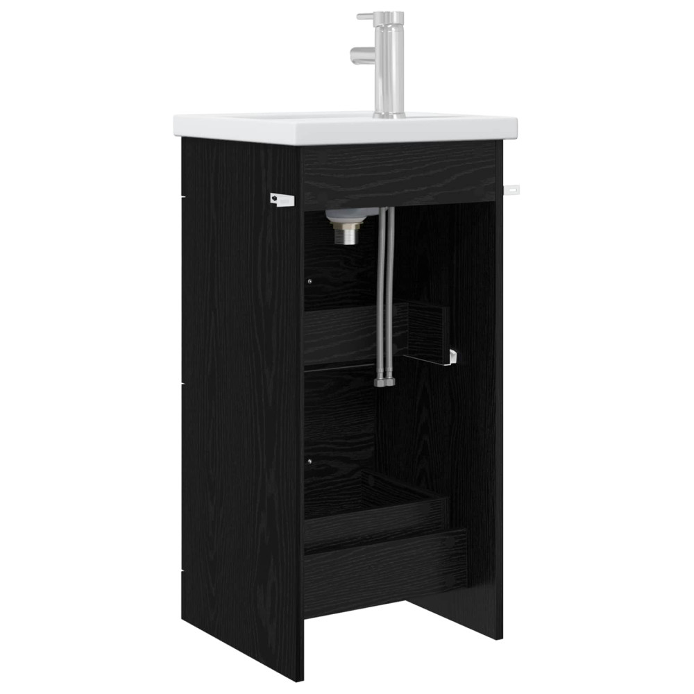 Produktbild för Badrumsspegel med handfat Svart ek 42 x 40 x 84,5 cm
