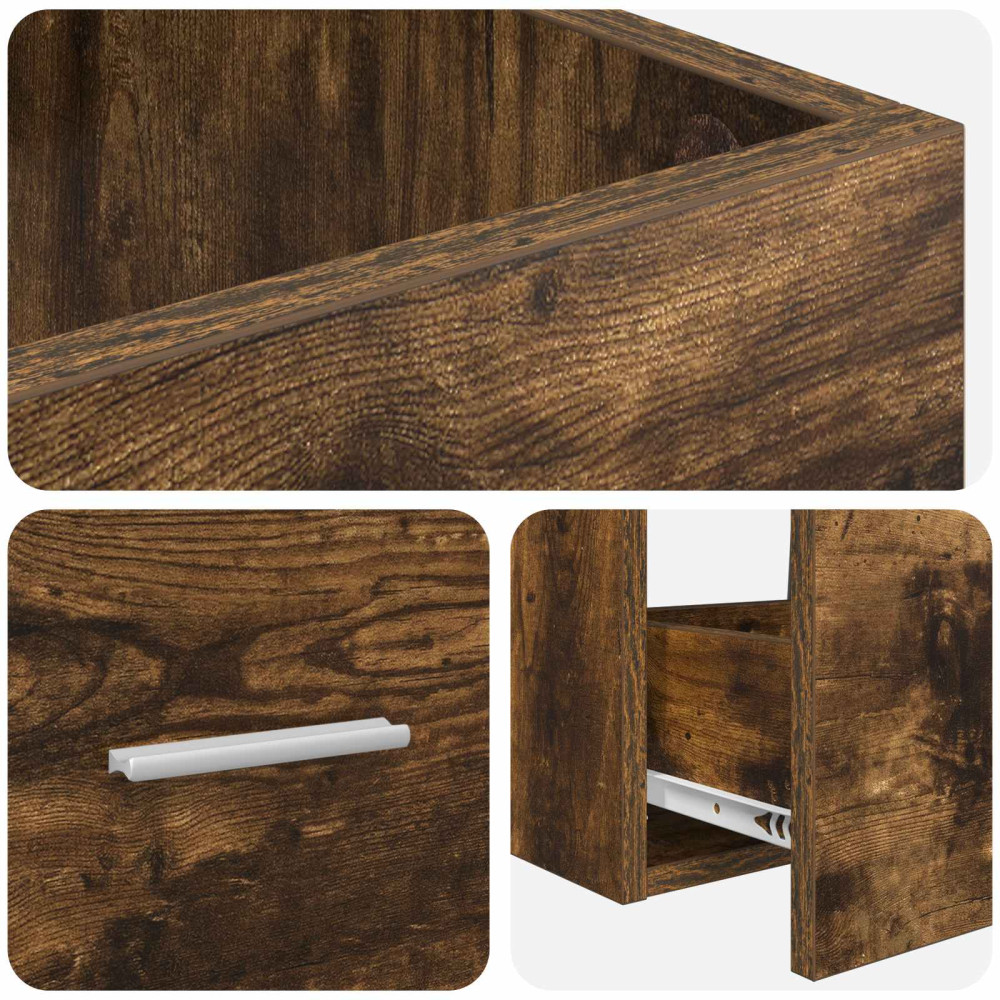 Produktbild för Badrumsspegel med handfat Rökt ek 42 x 40 x 84,5 cm