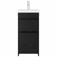 Produktbild för Badrumsspegel med handfat Svart ek 42 x 40 x 84,5 cm