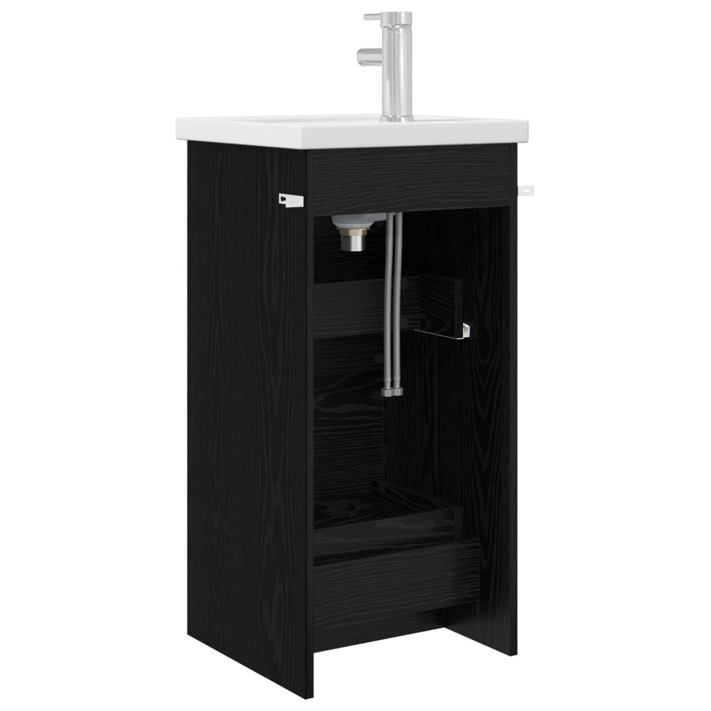 Produktbild för Badrumsspegel med handfat Svart ek 42 x 40 x 84,5 cm