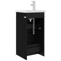 Produktbild för Badrumsspegel med handfat Svart ek 42 x 40 x 84,5 cm