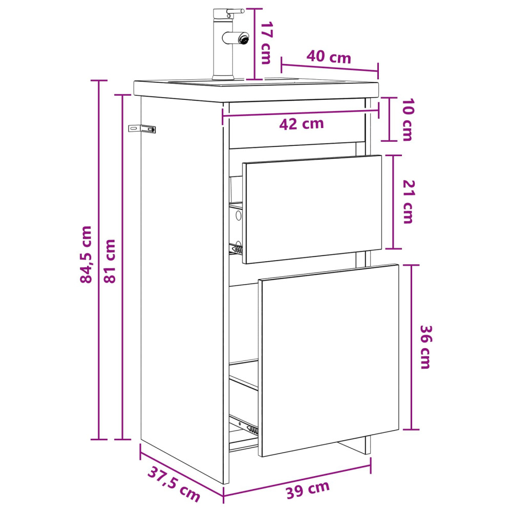 Produktbild för Badrumsspegel med handfat Betonggrå 42 x 40 x 84,5 cm