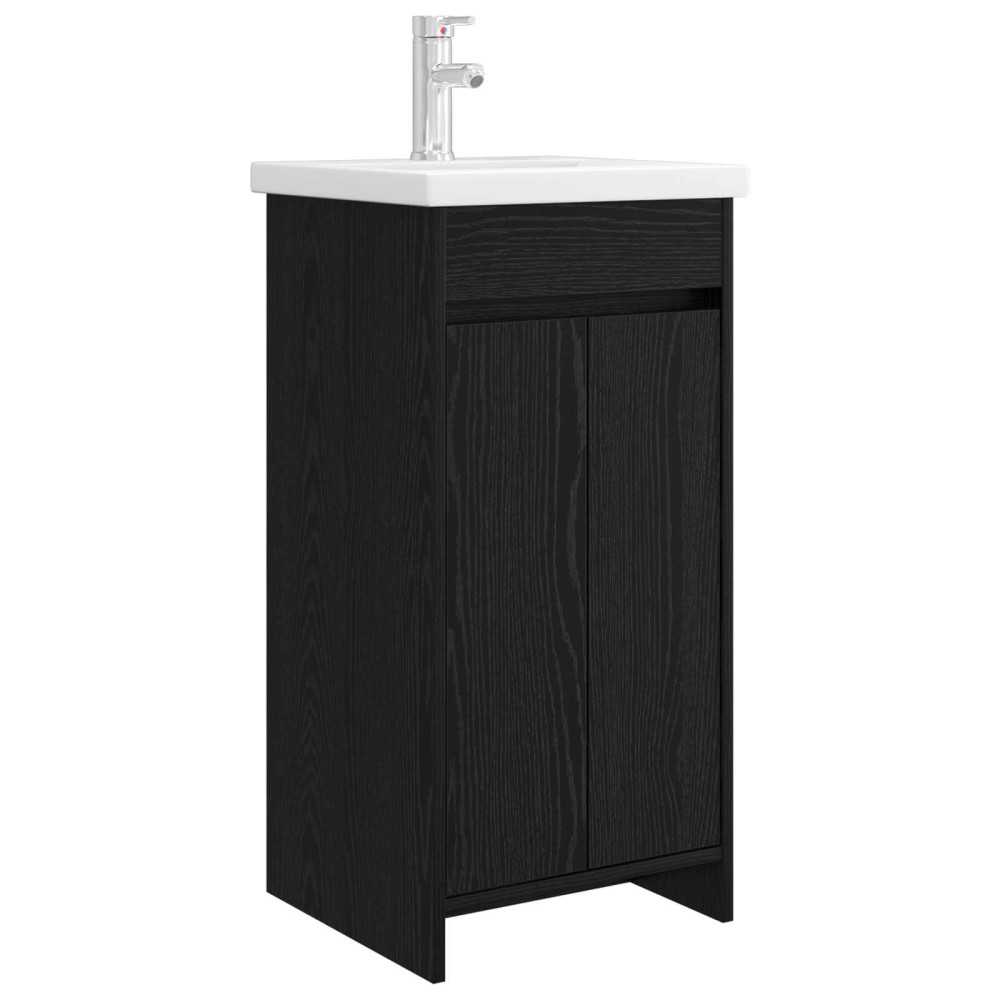 Produktbild för Badrumsspegel med handfat Svart ek 42 x 40 x 84,5 cm