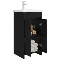 Produktbild för Badrumsspegel med handfat Svart ek 42 x 40 x 84,5 cm