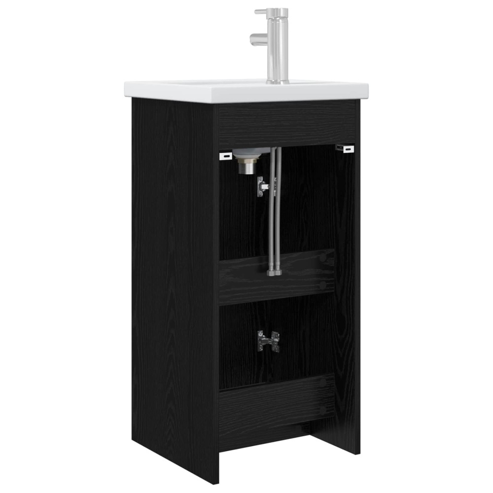 Produktbild för Badrumsspegel med handfat Svart ek 42 x 40 x 84,5 cm