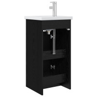 Produktbild för Badrumsspegel med handfat Svart ek 42 x 40 x 84,5 cm
