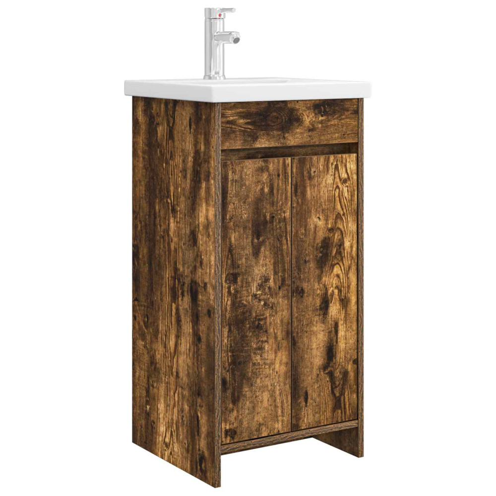 Produktbild för Badrumsspegel med handfat Rökt ek 42 x 40 x 84,5 cm