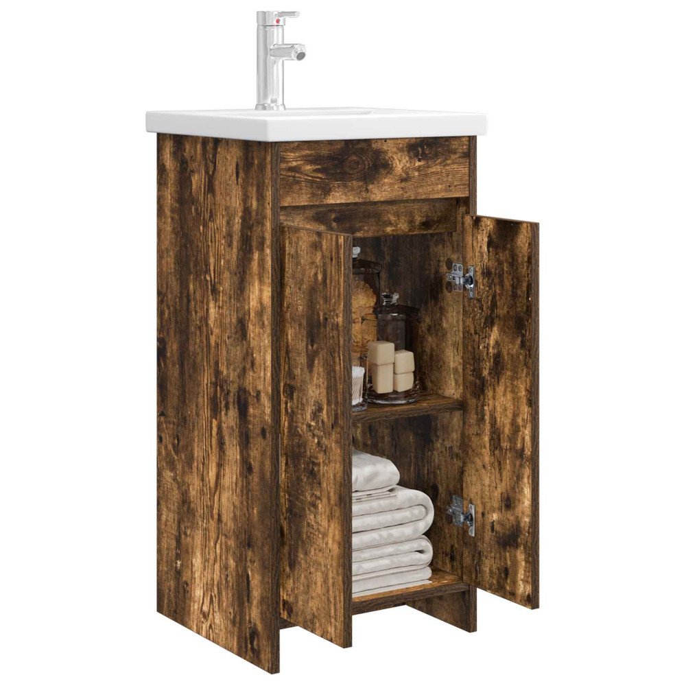 Produktbild för Badrumsspegel med handfat Rökt ek 42 x 40 x 84,5 cm