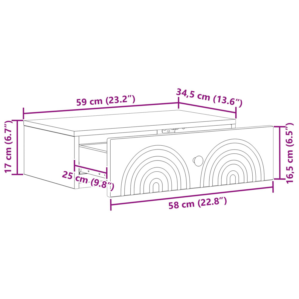 Produktbild för Väggmonterad sidobord Vit 59 x 34,5 x 17 cm Konstruerat trä