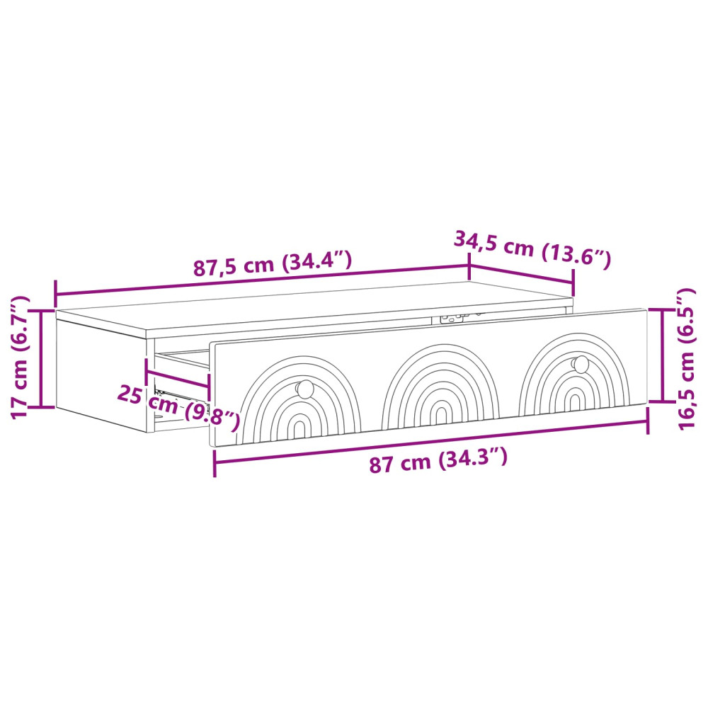 Produktbild för Väggmonterad sidobord Vit 87,5 x 34,5 x 17 cm Konstruerat trä
