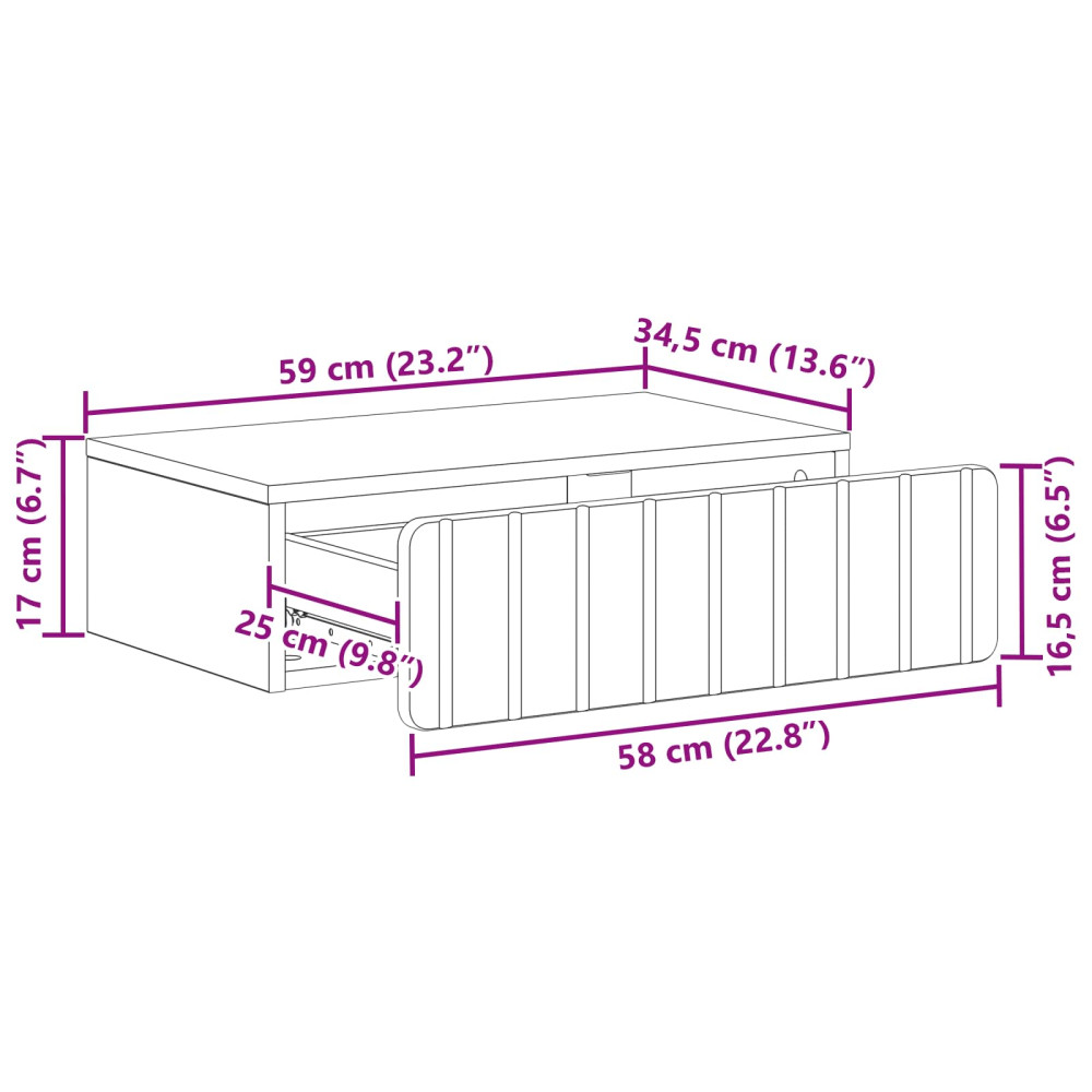 Produktbild för Väggmonterad sidobord Vit 59 x 34,5 x 17 cm Konstruerat trä