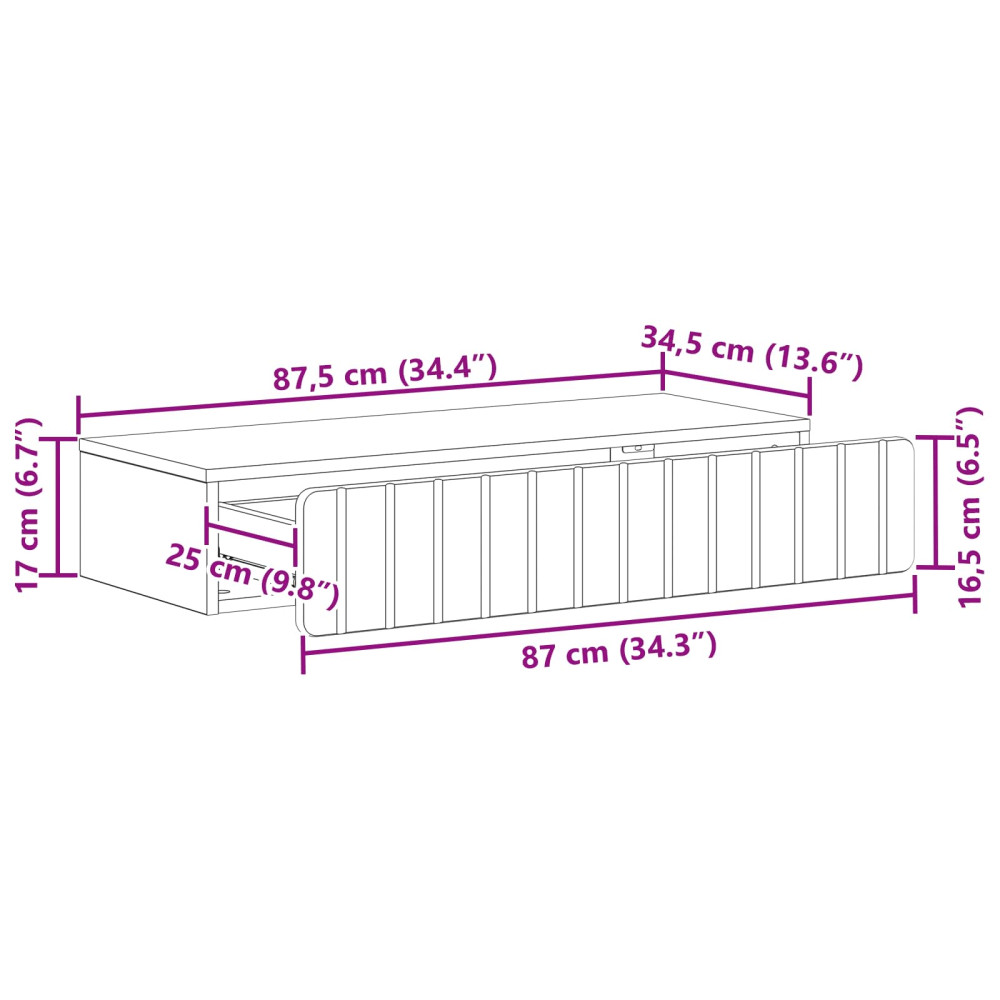 Produktbild för Väggmonterad sidobord Vit 87,5 x 34,5 x 17 cm Konstruerat trä