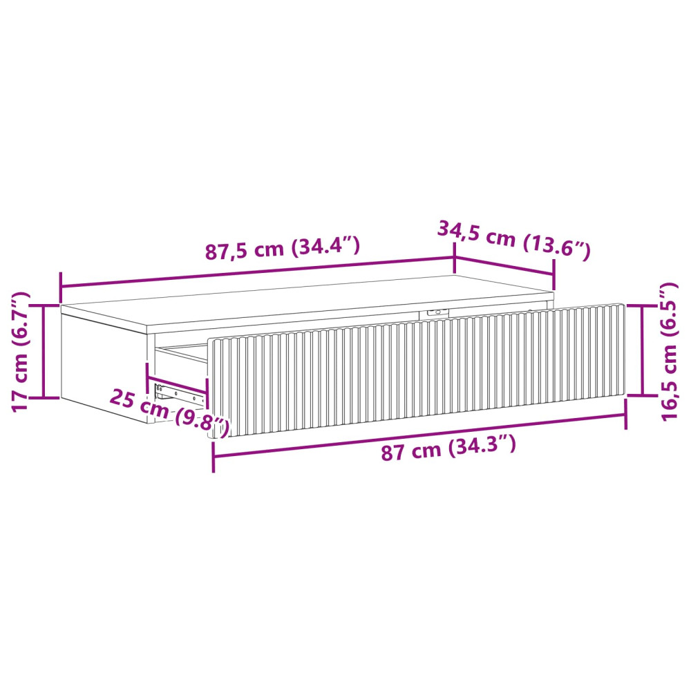 Produktbild för Väggmonterad sidobord Vit 87,5 x 34,5 x 17 cm Konstruerat trä