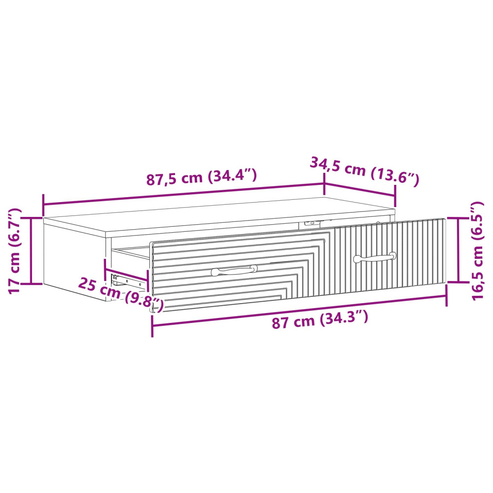 Produktbild för Väggmonterad sidobord Vit 87,5 x 34,5 x 17 cm Konstruerat trä