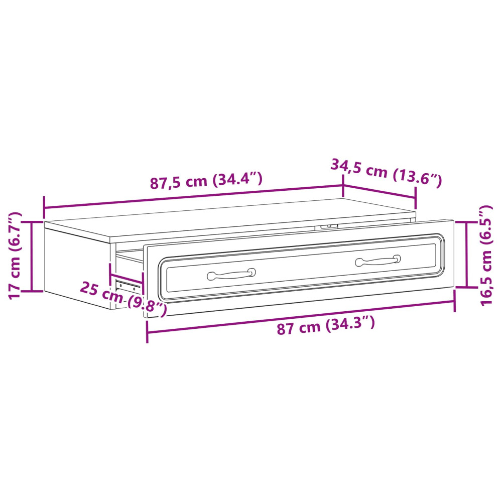 Produktbild för Väggmonterad sidobord Vit 87,5 x 34,5 x 17 cm Konstruerat trä