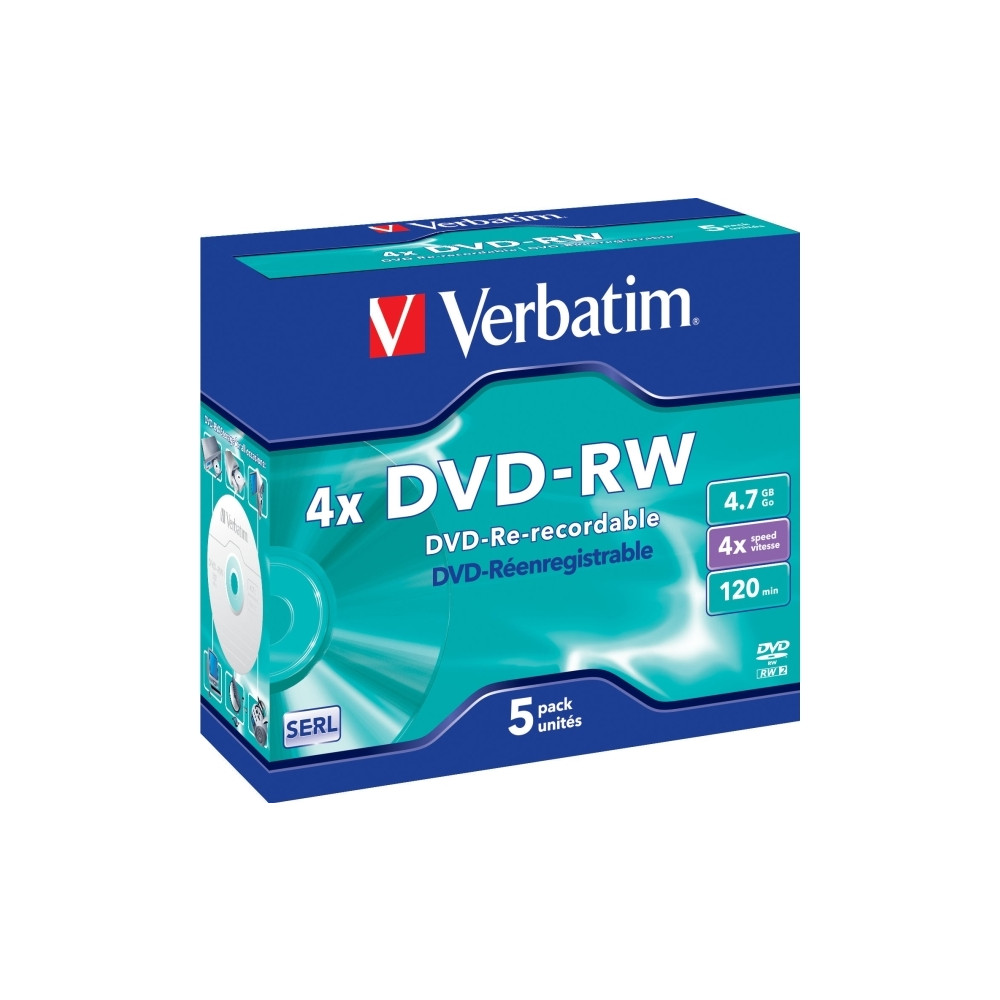 Produktbild för Verbatim DataLifePlus - DVD-RW x 5 - 4.7 GB - lagringsmedier