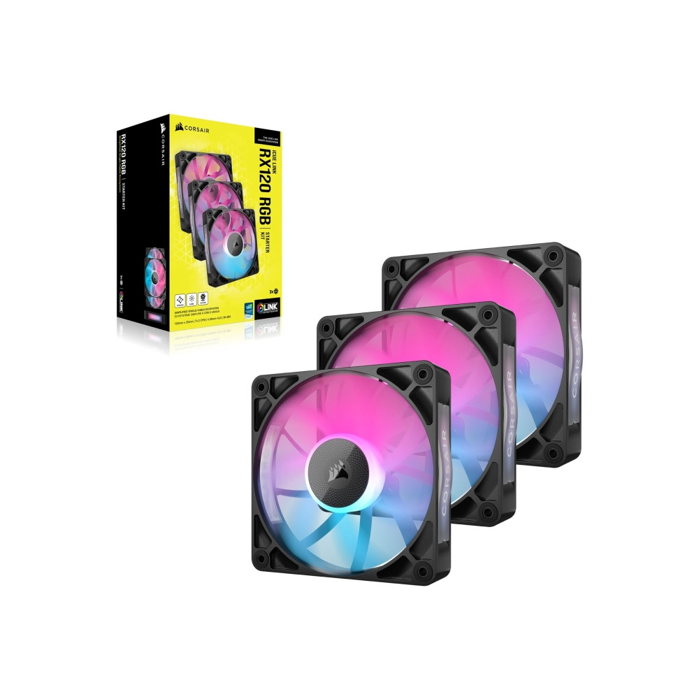 Produktbild för CORSAIR iCUE Link RX120 RGB Triple Starter Kit - lådfläkt
