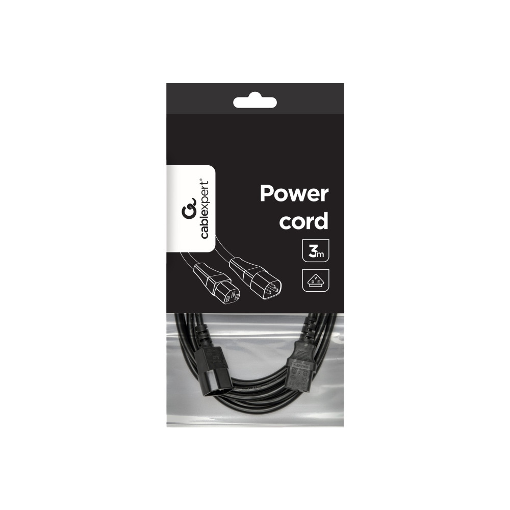 Produktbild för Gembird PC-189-VDE - förlängningskabel för ström - power IEC 60320 C13 till IEC 60320 C14 - 3 m