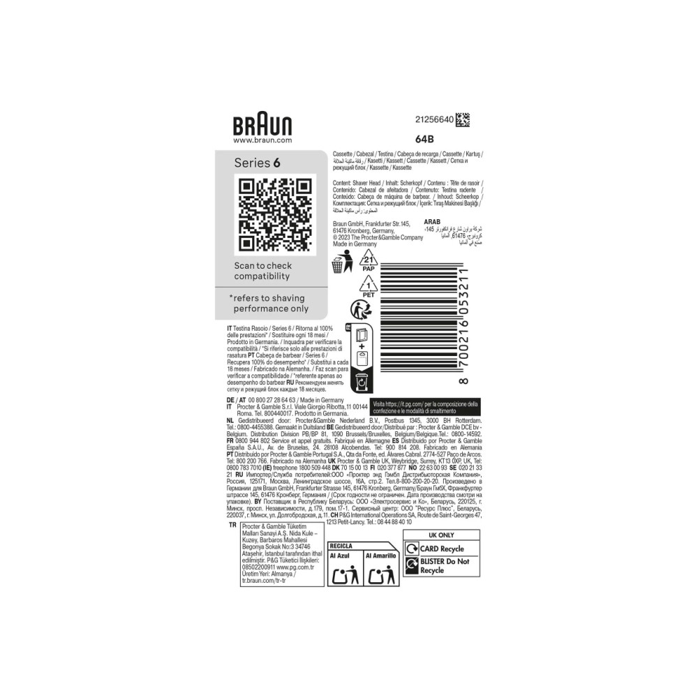 Produktbild för Braun Series 5 64 B, Rakhuvud, 1 huvud, Svart, Rostfritt stå...