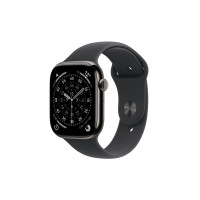 Produktbild för Apple Watch Series 11 (GPS + Cellular) - skiffer titan - smart klocka med sportband - svart - 64 GB