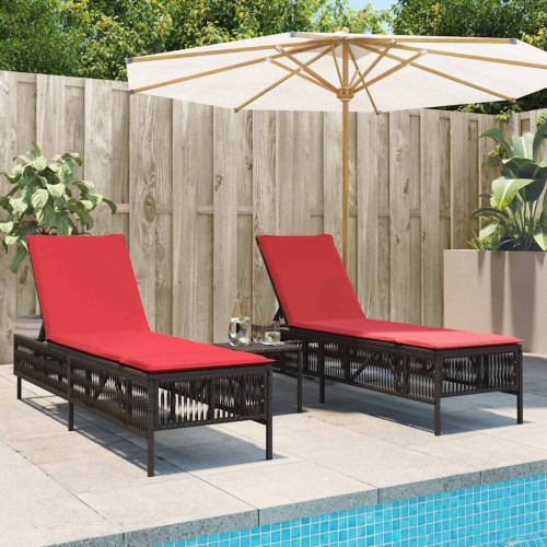 vidaXL Solstolar 2 st med bord brun konstrotting
