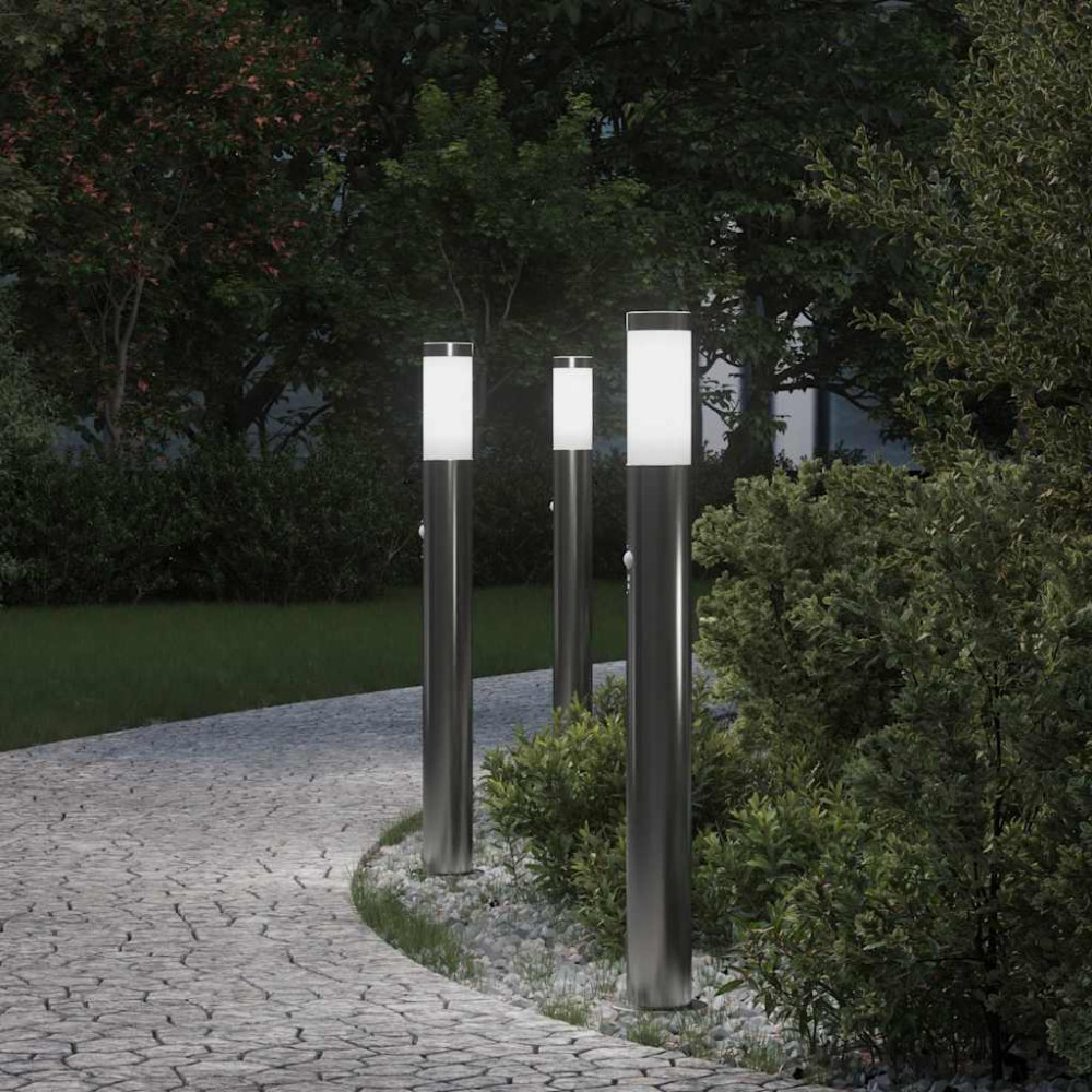 Produktbild för Pollare med sensor 3 st 80 cm rostfritt stål IP44
