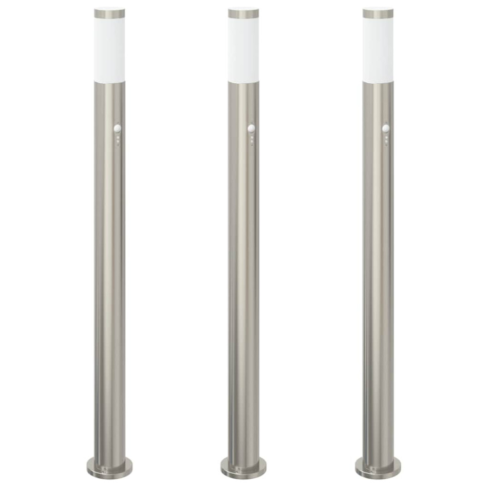 Produktbild för Pollare med sensor 3 st 110 cm rostfritt stål IP44