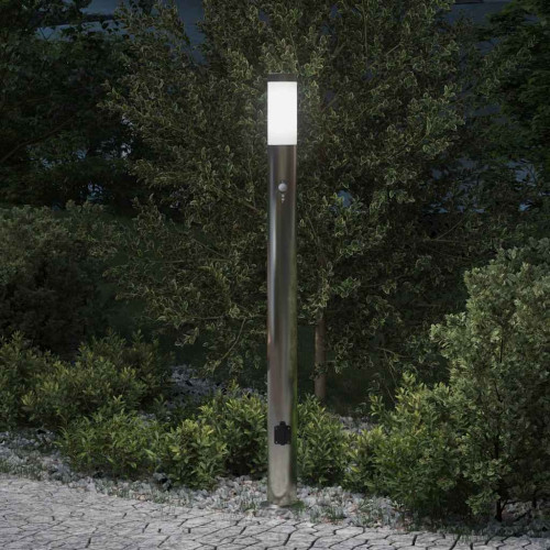 vidaXL Pollare med sensor och uttag 110 cm rostfritt stål IP44