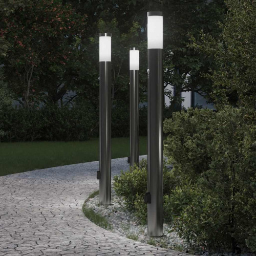 vidaXL Pollare med sensor och uttag 3 st 110 cm rostfritt stål IP44