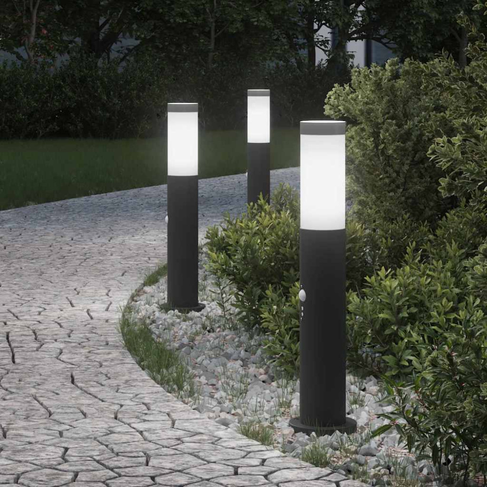 Produktbild för Pollare med sensor 3 st 50 cm rostfritt stål IP44