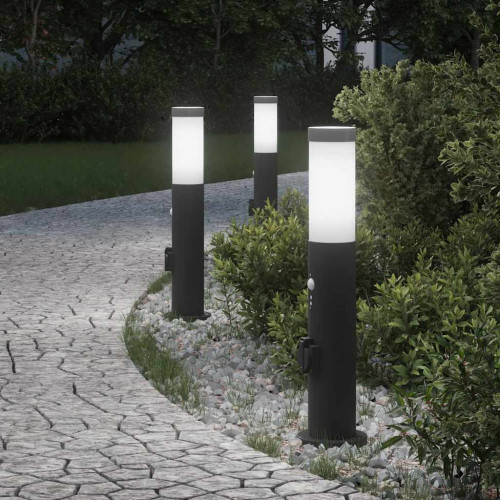 vidaXL Pollare med sensor och uttag 3 st 50 cm rostfritt stål IP44