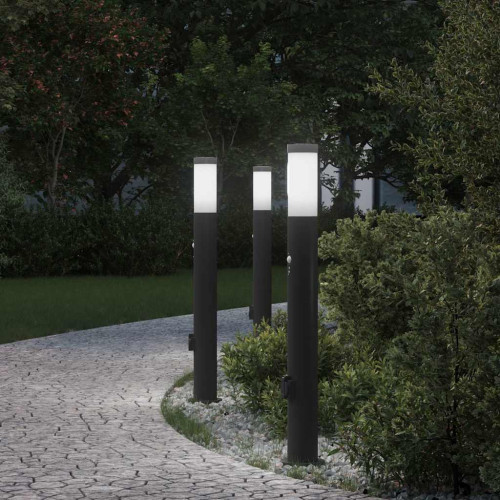 vidaXL Pollare med sensor och uttag 3 st 80 cm rostfritt stål IP44