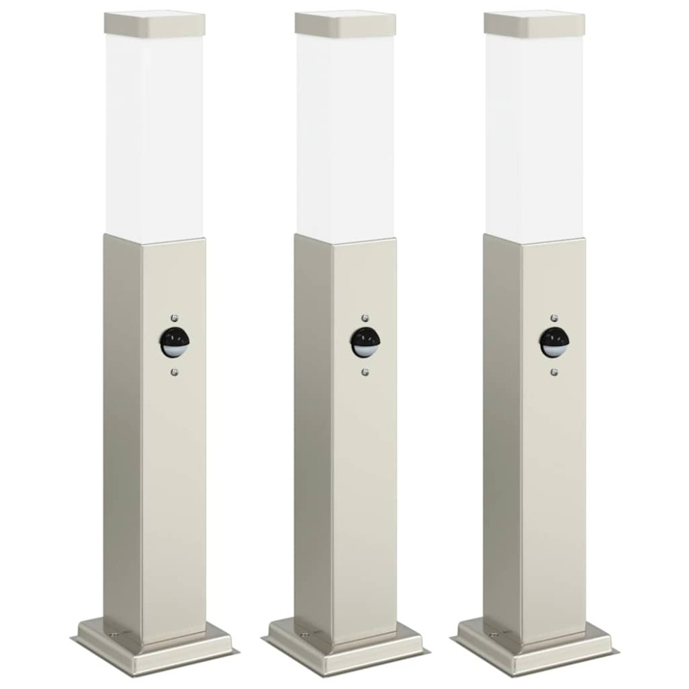Produktbild för Pollare med sensor 3 st 50 cm rostfritt stål IP44
