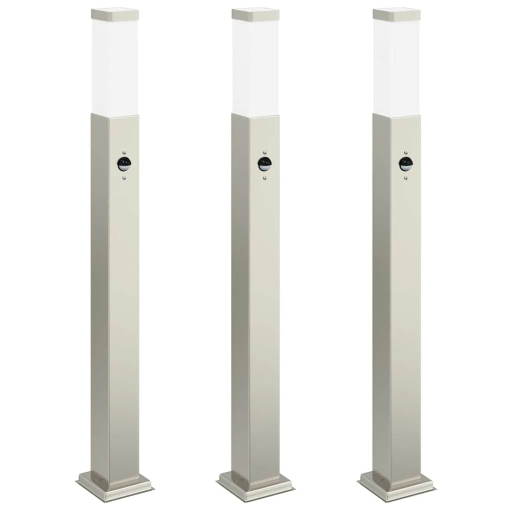 Produktbild för Pollare med sensor 3 st 80 cm rostfritt stål IP44