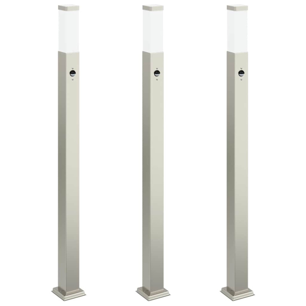Produktbild för Pollare med sensor 3 st 110 cm rostfritt stål IP44