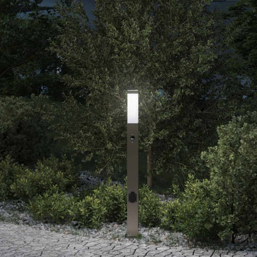 vidaXL Pollare med sensor och uttag 80 cm rostfritt stål IP44