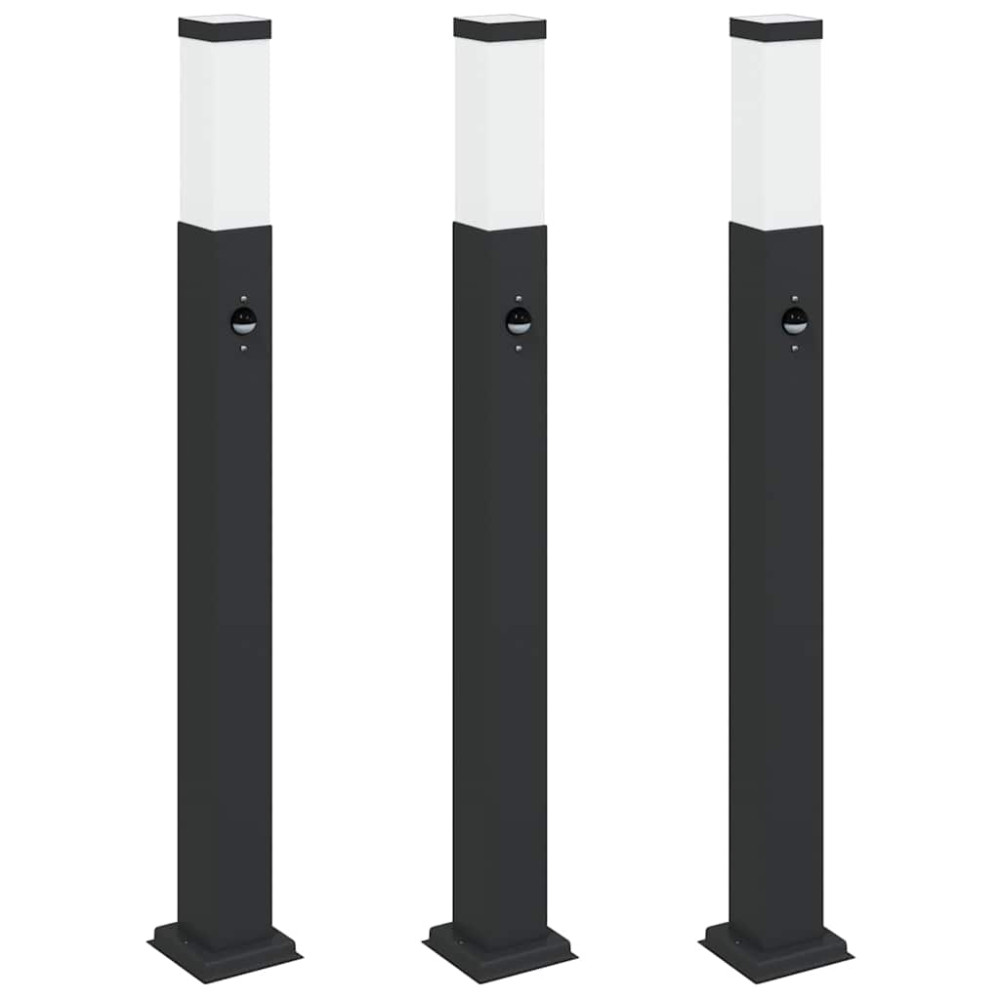 Produktbild för Pollare med sensor 3 st 80 cm svart IP44