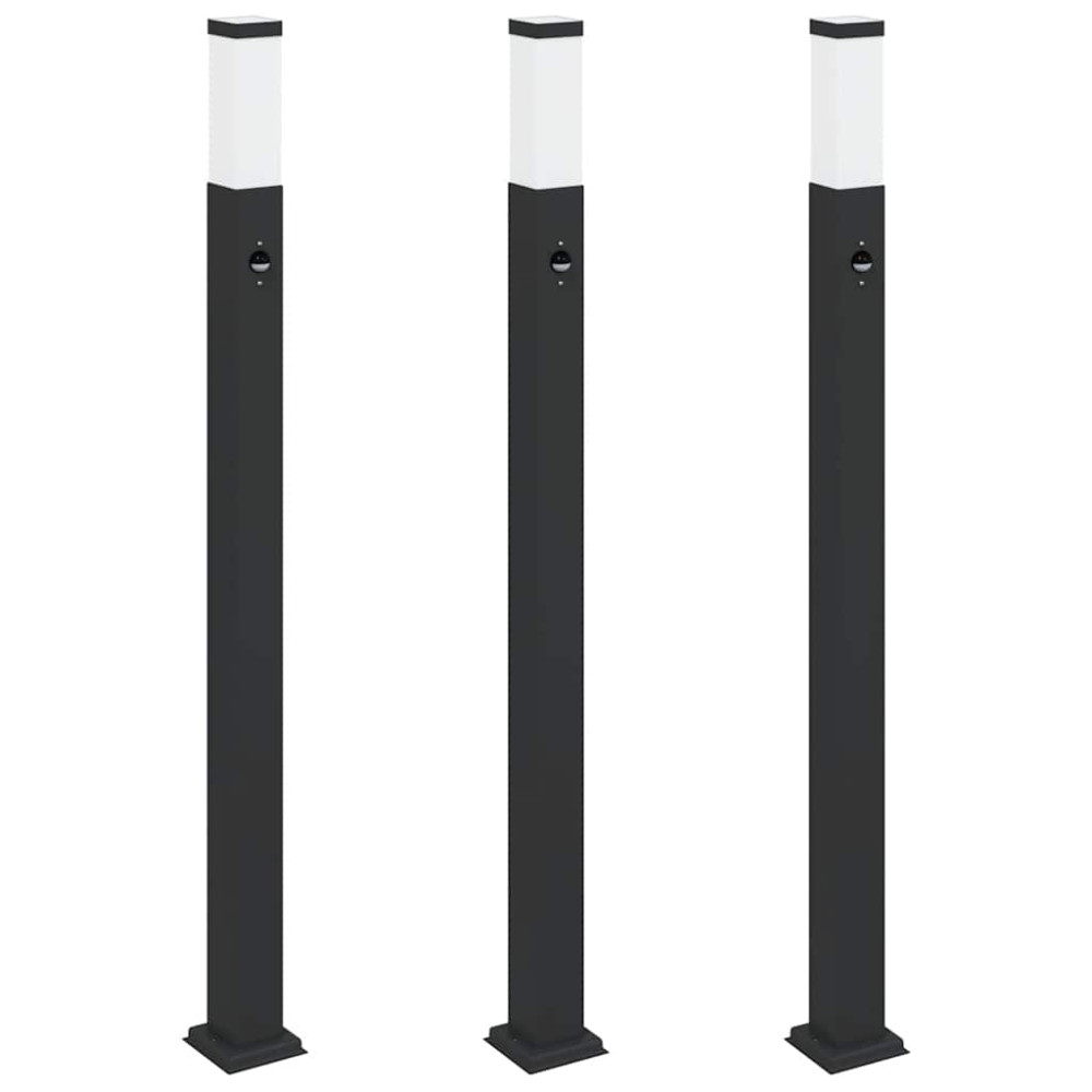 Produktbild för Pollare med sensor 3 st 110 cm svart IP44