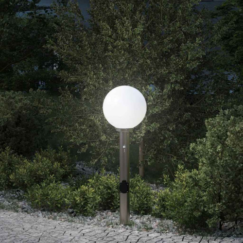 vidaXL Pollare med sensor och uttag 80 cm rostfritt stål IP44