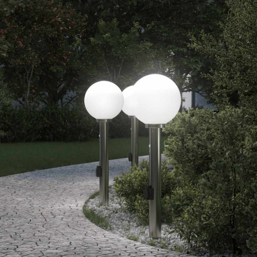 vidaXL Pollare med sensor och uttag 3 st 80 cm rostfritt stål IP44
