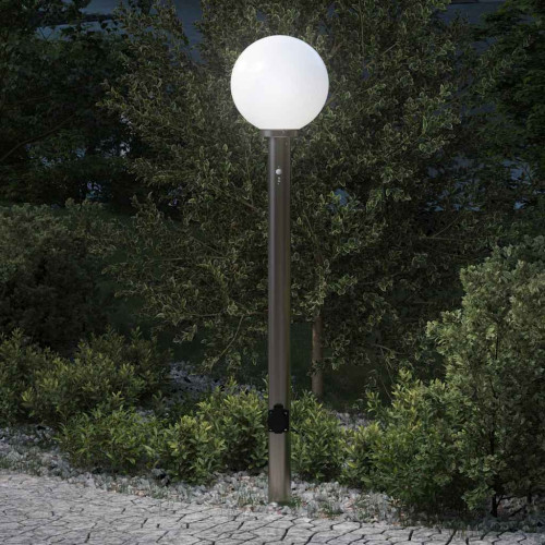 vidaXL Pollare med sensor och uttag 120 cm rostfritt stål IP44