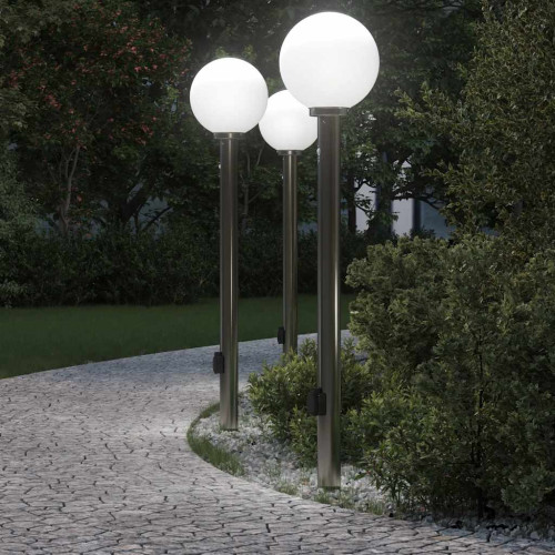 vidaXL Pollare med sensor och uttag 3 st 120 cm rostfritt stål IP44