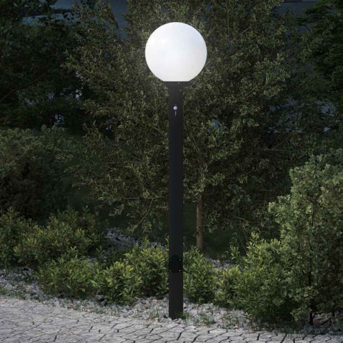 vidaXL Pollare med sensor och uttag 120 cm svart IP44