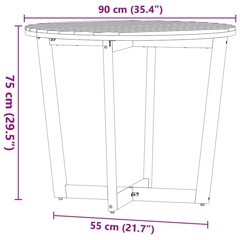 Produktbild för Trädgårdsmatbord runt Ø90x75 cm massivt trä akacia