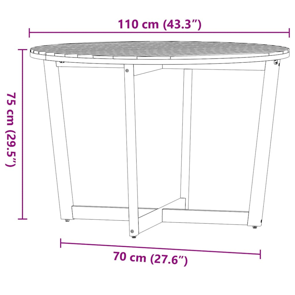 Produktbild för Trädgårdsmatbord runt Ø110x75 cm massivt trä akacia