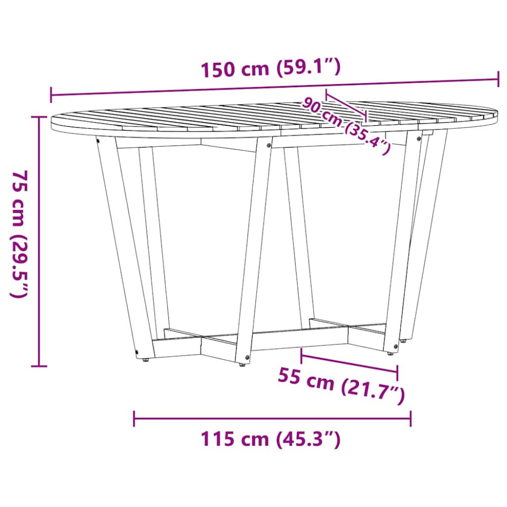 Produktbild för Matbord för trädgården ovalt 150x90x75 cm massivt trä akacia